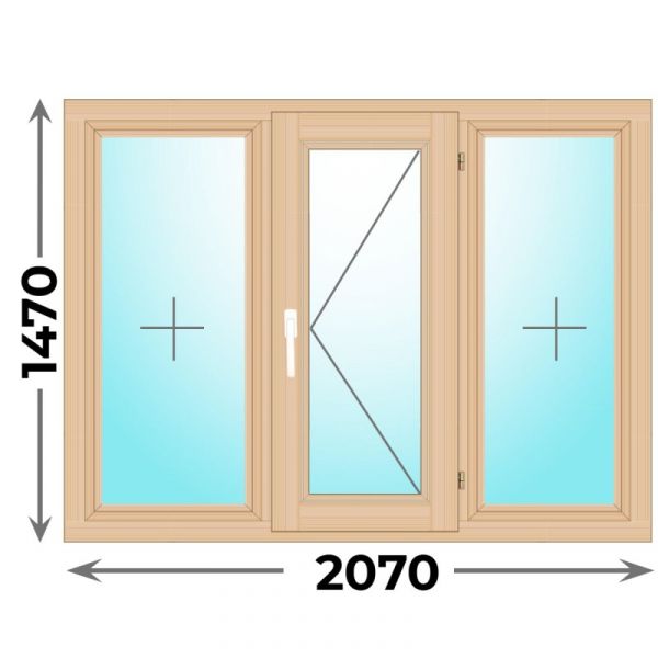 Деревянное окно трехстворчатое 2070x1470