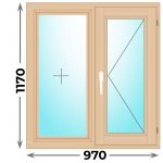 Деревянное окно двухстворчатое 970х1170